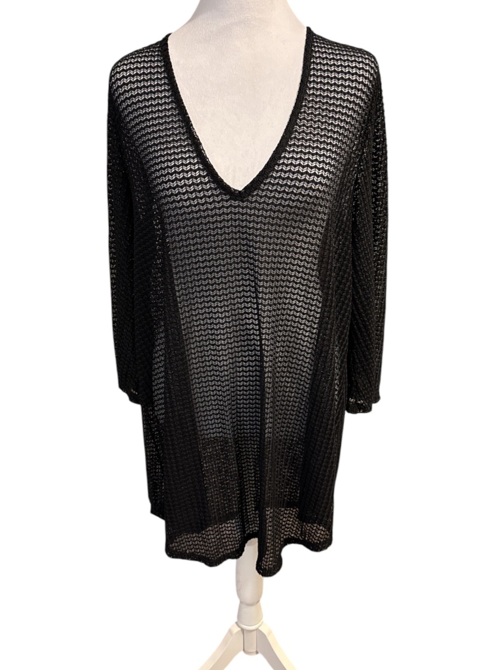 Jordan Taylor Black V-Neck Open-Knit Swim Coverup